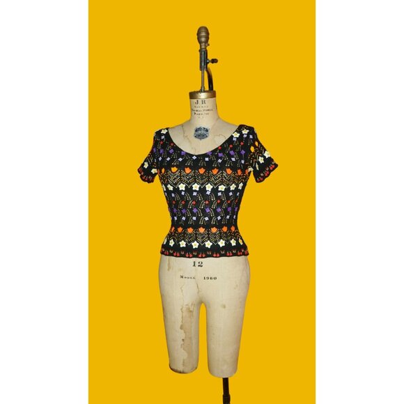 Y2K MOSCHINO CHEAP and CHIC Black Crochet Virgin Wool Short Sleeve & Maxi Skirt - Picture 4 of 10